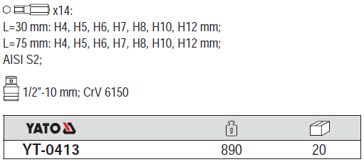 0413 Bộ Mũi Lục Giác 15 Chi Tiết YATO YT-0413