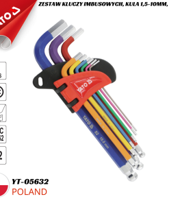 Bộ 9 lục giác màu đầu bi 1.5-10mm Yato YT-05632 - Ba Lan