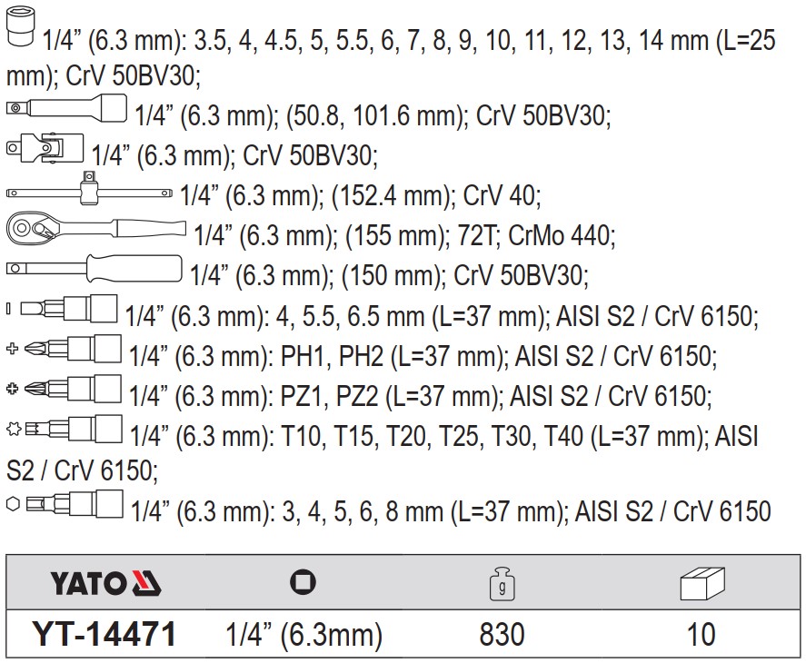 bo-tuyp-tay-van-tong-hop-1438-chi-tiet-yato-yt-14471_21 Bộ tuýp tay vặn tổng hợp 1/4" 38 Món Yato YT-14471 - Ba Lan