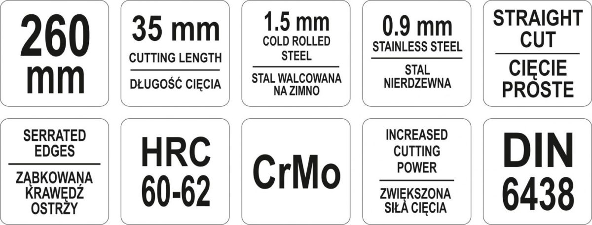 keo-cat-ton-mui-thang-260mm-yato-yt-1912_4 Kìm Cắt Tôn YATO YT-1912 – Lưỡi Thép CrMo, Tăng Lực Cắt, HRC 60-62, Dài 260mm, Cắt Tôn, Đồng, Thép Không Gỉ