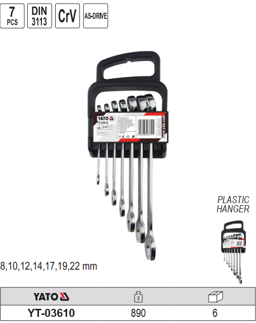 yato20yt-03610-1 Bộ 7 Cờ Lê Vòng Miệng YATO YT-03610 (8-22mm)