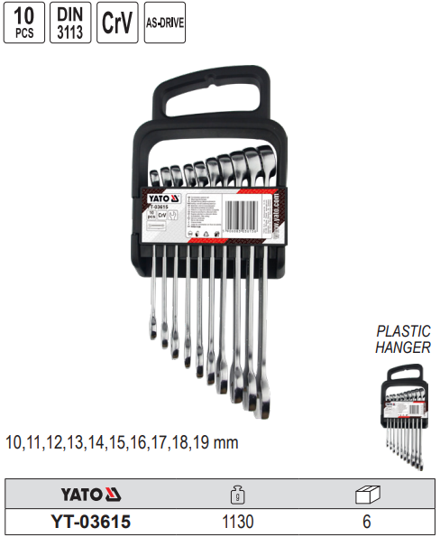 yato20yt-03615-1 Bộ cờ lê vòng miệng 10 chi tiết 10-19mm Yato YT-03615