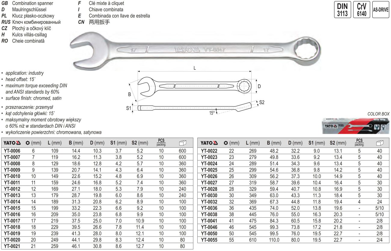 yt-0006 Cờ lê vòng miệng hệ mét Yato YT-0006