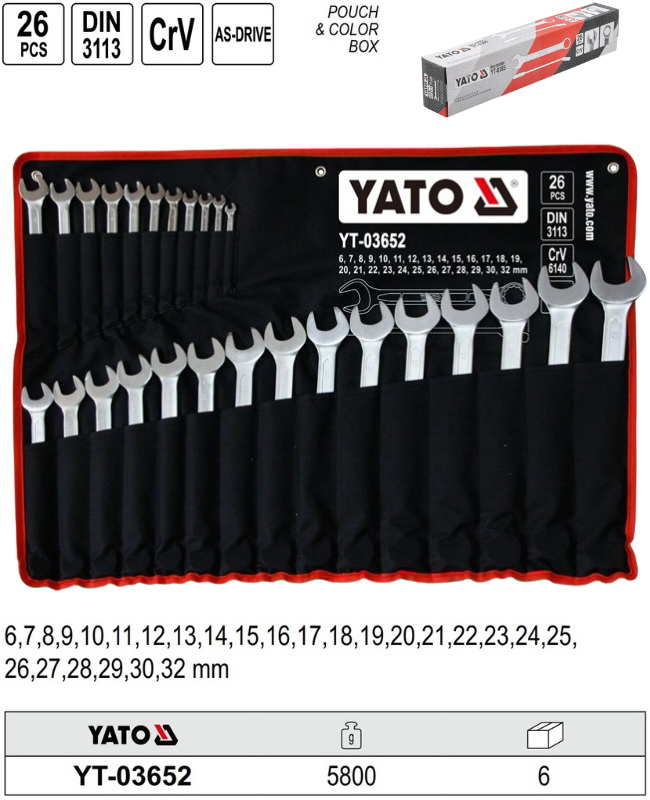 yt-03652_2 Bộ cờ lê vòng miệng 26 chi tiết 6-32mm DIN 3113 Yato YT-03652