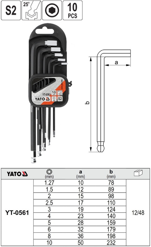 yt-0561_5 Bộ Lục Giác Đầu Bi 10 Chi Tiết YATO YT-0561