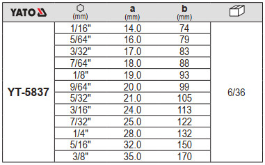 yt-5837 Bộ Lục Giác Hệ Inch Đầu Bi 12 Chi Tiết YATO YT-5837