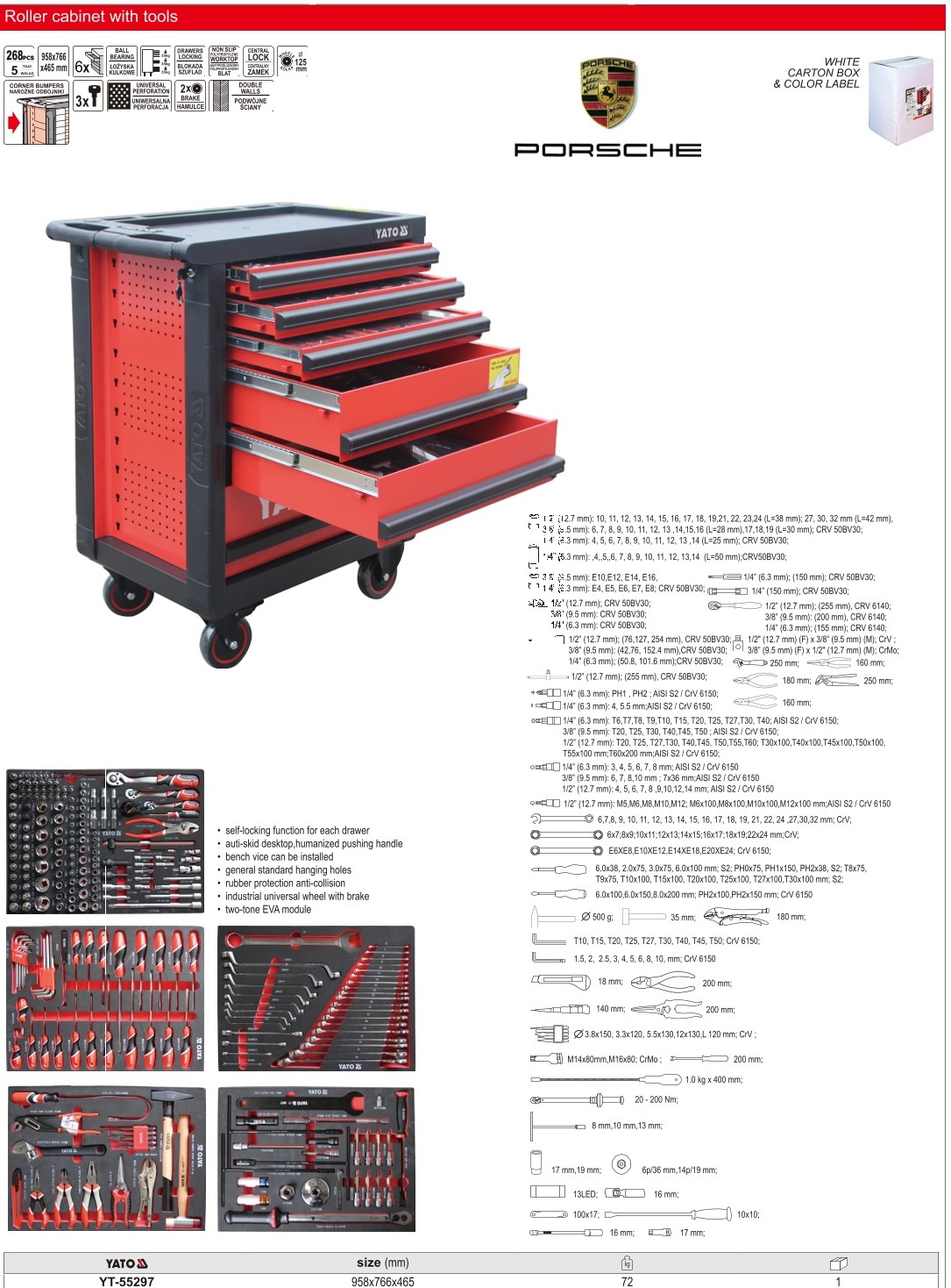 Tủ đồ nghề sửa xe Porsche 268 chi tiết Yato YT-55297 Tủ đồ nghề sửa xe Porsche 268 chi tiết Yato YT-55297