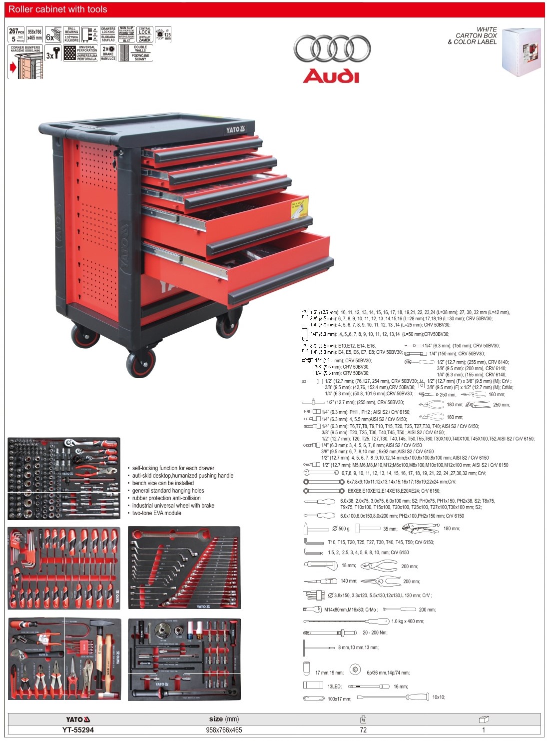 Tủ đồ nghề sửa xe Audi 267 chi tiết Yato YT-55294 13 Tủ đồ nghề sửa xe Audi 267 chi tiết Yato YT-55294