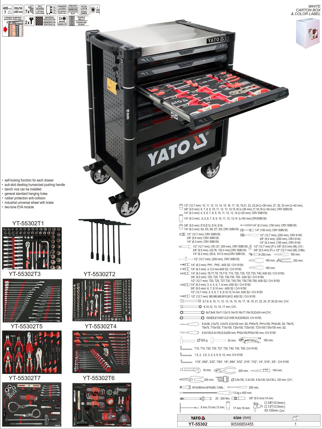 Tủ Đồ Nghề Sửa Chữa Dịch Vụ Ô tô 400 Chi Tiết Yato YT-55302 Pro 17 YT 55302 pro full