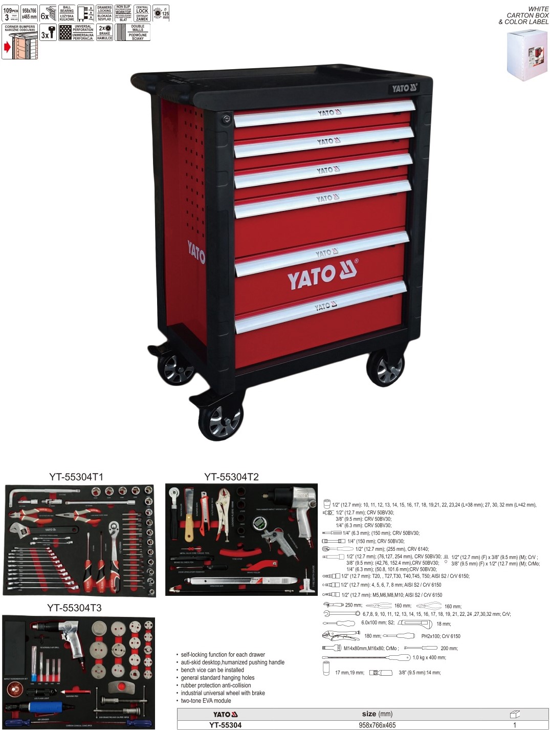 Tủ đồ nghề làm lốp ô tô 109 chi tiết Yato YT-55304 5 YT 55304 full